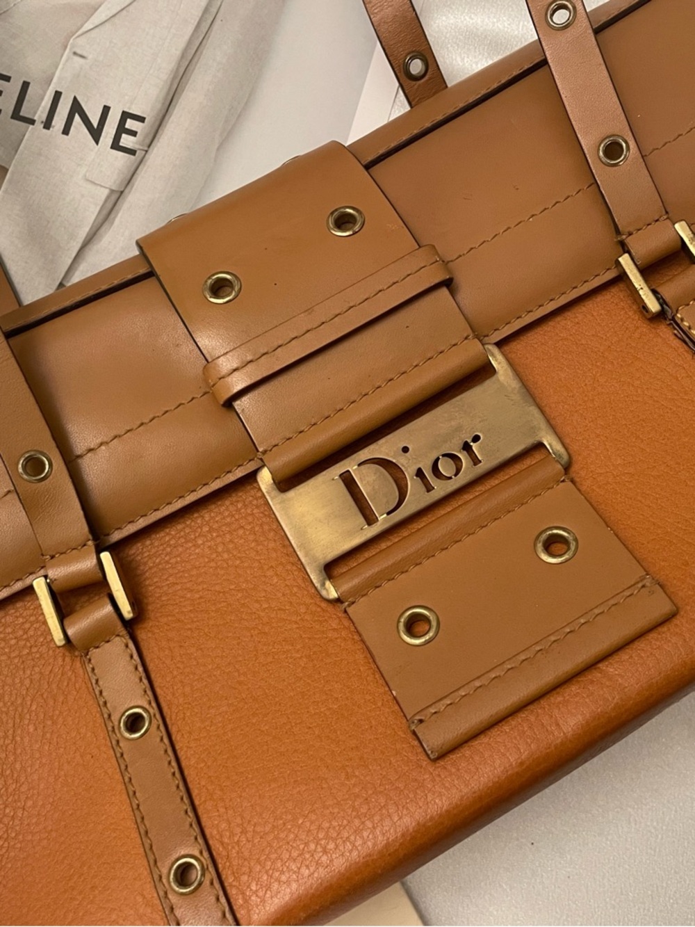 Rare Vintage Dior Punk Line Shoulder Bag - Tan/Brown Leather - Iconic! - Picture 6 of 14